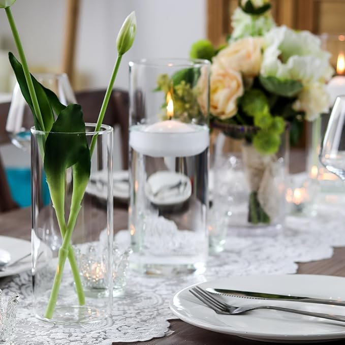 WDHODEC Hurricane Candle Holders for Pillar Candles, Clear Glass Cylinder Vases for Flowers, Votives for Wedding Party Centerpieces 10" 7.8" 6" Set of 9