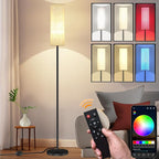 Smart LED Floor Lamp with APP Control & RGB Colors - Dimmable Standing Lamp for Living Room, Bedroom, Gaming - Remote, Timer, 9W Bulb Included, 67" Modern Tall Lamp (C:Black Beige)