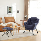 Cozy Lazy Chair and Ottoman, Large Contemporary Accent Lounge Chair Set, Leisure Upholstered Reading Armchair for Bedroom, Living Room, Dorm Rooms, Office