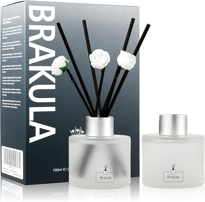 Brakula 2 Pack Reed Diffuser Set, White Jasmine Scented, Home Fragrance with 14 Sticks Bathroom Decor, Reed diffusers for Home 6.76 fl oz (White Jasmine)