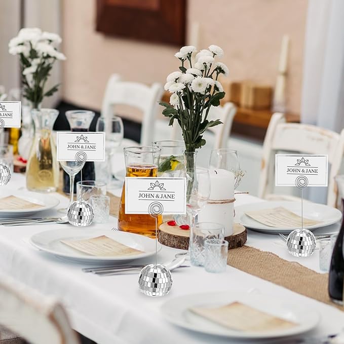 60 Pcs Disco Ball Table Number Holder, Place Card Holders, Tables Cards Photo Picture Display Numbers Stand Clips, for Wedding Birthday Disco Halloween Party Decorations