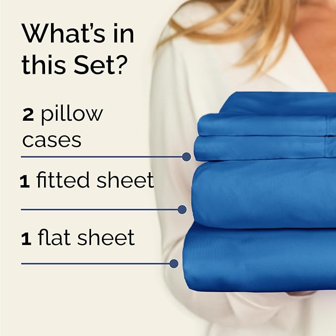 Twin Sheets Set 4 Piece - Includes 2 Pillowcases - Bed Sheets Twin Size - Soft Hotel Luxury Bedding - Cooling, Comfy, Cozy & Breathable - 1 Flat & 1 Fitted & 2 Pillowcases w/ Deep Pockets - Royal Blue
