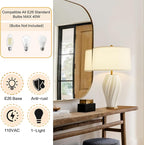 Plug in White Large Ceramic Table Lamps 26.75In, Modern Textured Table Lamp Decorative for Living Room Bedroom Nightstand Bedside Office Desk