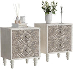 HOMPUS Fully Assembled Nightstand Set 2, 2-Drawer Farmhouse Nightstand Set of 2, Wood Bedside Table with 2 Drawers, Vintage Accent End Table for Living Room, Bedroom, Distress White