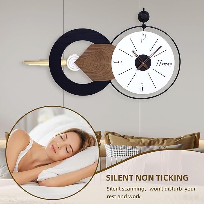 35x20 Inch Battery Operated Large Wall Clock for Living Room Decor - Modern Decorative Clocks Abstract Art for Home, Dining Room, Bedroom, Kitchen, Office