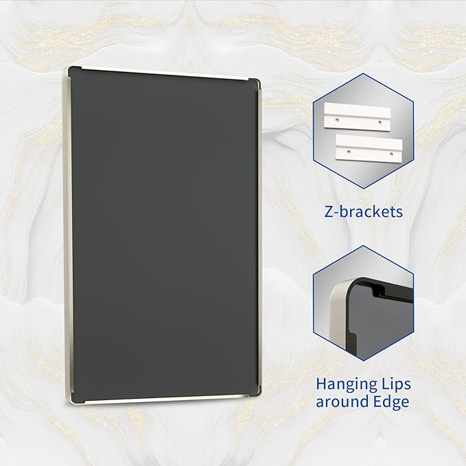 WEER 40X30 Inch Brushed Nickel Bathroom Mirror, Brushed Silver Metal Frame Mirror, Rounded Rectangle Silver Bathroom Vanity Mirror, Tempered Glass, Anti-Rust, Hangs Horizontally or Vertically