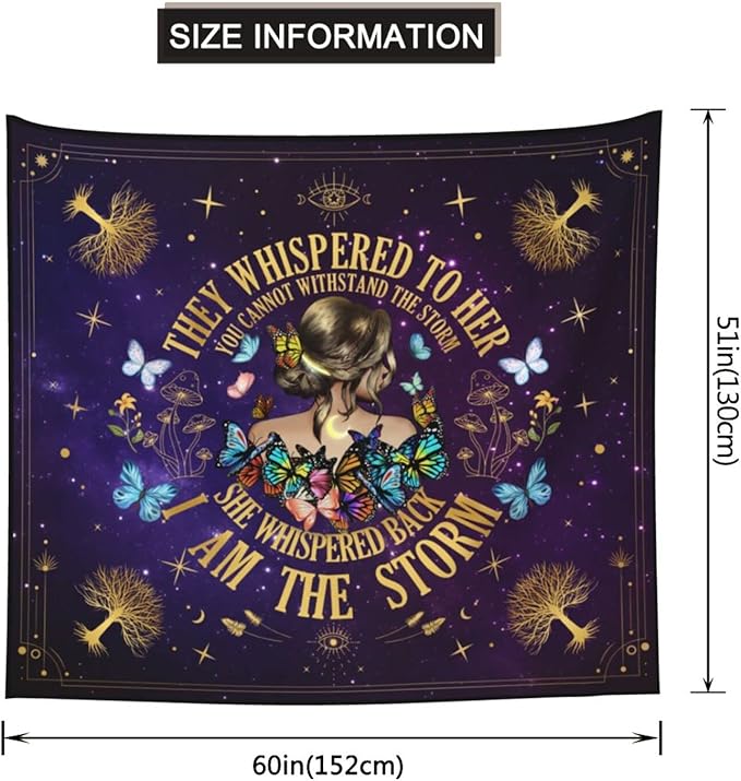 Inspirational Quote Tapestry,They Whispered to Her You Cannot Withstand The Storm Positive Motivational Uplifting Encouragement Gifts Wall Decor for Bedroom,Inspirational Gift for Women Teens Girls