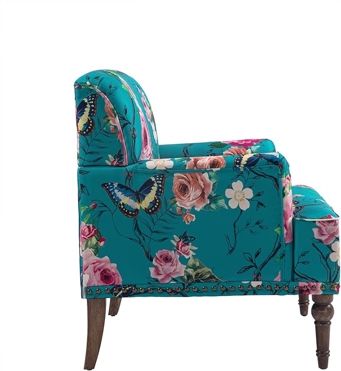 UIXE Floral Accent Chairs Set of 2, Living Room Arm Chair Modern Nailhead Trim Club Armchair, Comfy Upholstered Sofa Lounge Seat Reading Seat Bedroom Side Seating for Home Office