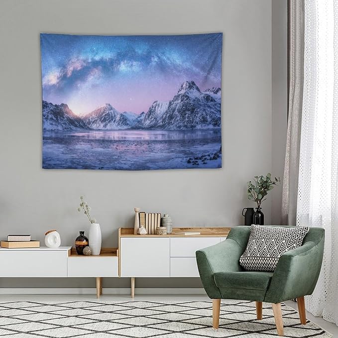 HZOHNAGO Mountain Tapestry Aurora Snow Mountain Sunset Pattern Printed Wall Tapestry Wall Hanging for Bedroom Living Room Dorm 40" W x 30" H
