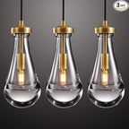Raindrop Pendant Light Fixtures Set of 3, Brass Glass Pendant Lighting, Teardrops Pendant Lights Kitchen Island, Indoor Pendant Light for Kitchen Island Bedroom Bathroom, Included Bulb