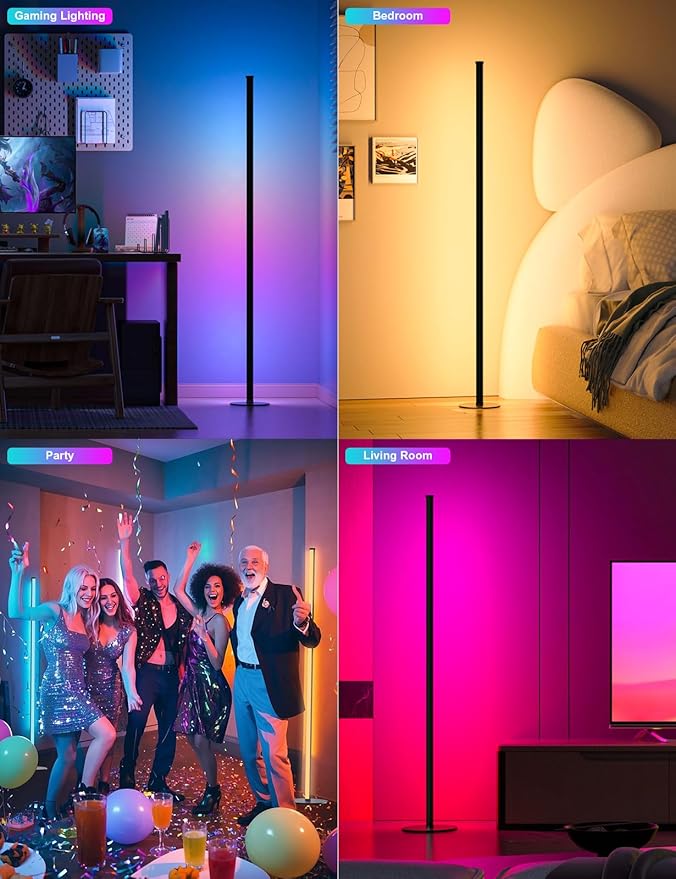 RGB IC Corner Floor Lamp, Upgraded LED Corner Lamp APP and Remote Control, 16 Million Colors and Warm White, Music Sync, Timing Function, Color Changing Ambient Light for Living Room Bedroom Gaming