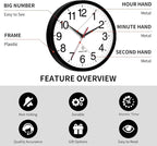 Atomic Wall Clock, Modern 12 Inch Battery Operated Wall Clocks, Analog Clock for Living Room, Office, Home, Bedroom, Kitchen, Bathroom(Black)