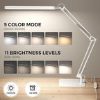 SKYLEO LED Desk Lamp with Slim Base - Adjustable Swing Arm Desk Light, Dimmable, Timer, Eye Protection, Memory Function, 1300LM, 12W, White