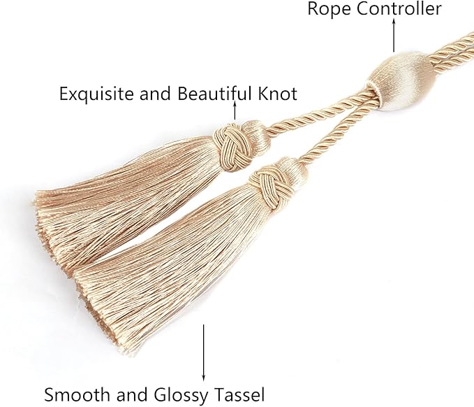 Curtain Tiebacks with Tassel,Modern Rope Window Curtain Ties Backs for Draperies, Outdoor Elegant Decorative Curtain Holdbacks