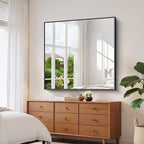 YIROMAN Bathroom Mirror for Wall 48"x48", Large Matte Black Bathroom Mirror with Metal Frame, Square Vanity Mirror with Right Angles, Wall Mirror Hangs Horizontal or Vertical, Shatterproof