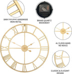 1st owned Large Wall Clock Silent Non-Ticking Roman Numerals Vintage Battery Operated (24 inch,18inch,16inch) Farmhouse Wall Clock for Living Room, Bedroom, Kitchen, Cafe Decor-Gold 40CM