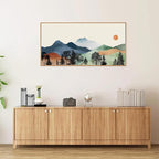SIGNINART Large Boho Mountains Framed Canvas Wall Art, Watercolor Nature Landscape Art Prints, Neutral Modern Sunrise Art Paintings, Green Forest Wall Decor for Living Room, Bedroom, Office 20"x40"