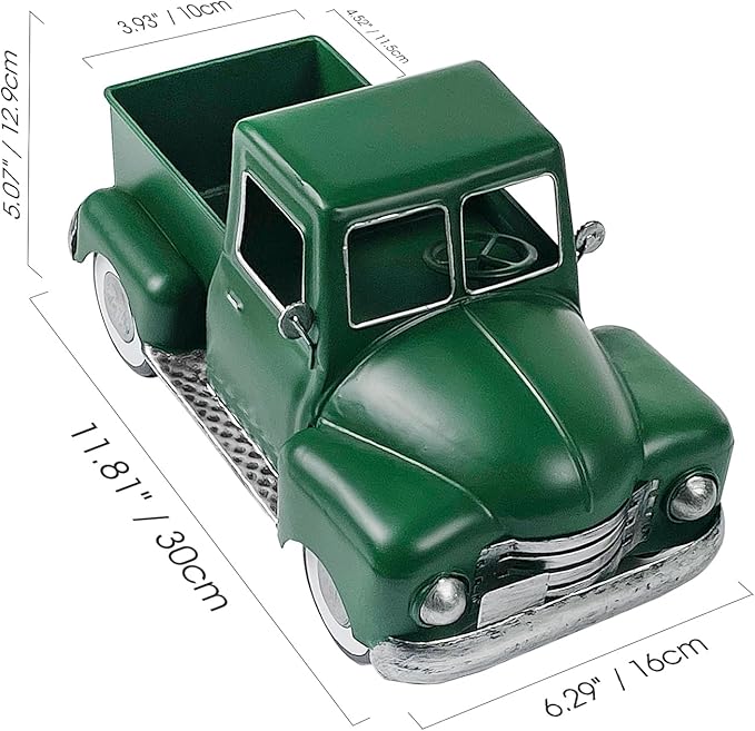 Farmhouse Green Truck Decor, Metal Pickup Truck Planter, Truck Decor, Vintage Truck Decor Desktop Storage Decor Model for Home Indoor and Outdoor Table Center Decor