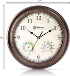 Geevon 12" Vintage Wall Clock Non Ticking with Hygrometer and Thermometer Combo,Battery Operated Quartz Decorative Wall Clocks for Home,Living Room,Office,Classroom,Kitchen,Bedroom Decor