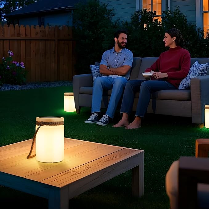 uuffoo Solar Table Lamp Lantern LED Outdoor Cordless IP44 RGB and Warm White Dimmable for Patio Camping Restaurant Terrace