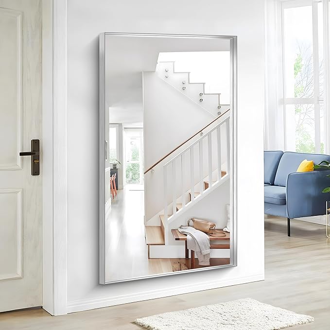 Silver Bathroom Mirror, 36x60 Inch Rectangular Deep Frame Mirror, Large Wall Mounted Bathroom Vanity Mirror Over Sink for Bedroom,Restroom, Living Room, Hangs Vertically or Horizontally