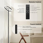 Floor Lamp for Bedroom,Stepless Dimmable Standing Lamp, 3000-6000K,Rotatable Reading Light with Touch and Remote Control, Modern LED Floor Lamps for Living Room Office