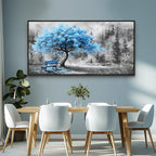 ZUITINGHUA Black Framed Canvas Wall Art For Living Room Large Wall Decor For Office Bedroom Decorations Blue Tree Landscape Pictures Black And White Paintings Artwork Aesthetic Home Decor 30x60 In