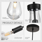 Raindrop Pendant Light, Black Glass Pendant Lighting, Hand Blown Teardrops Modern Hanging Light for Entryway Foyer Stairway Kitchen Island Bedroom Dining Living Room Hallway