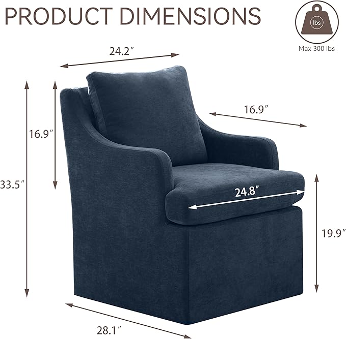 VKNOW Upholstered Dining Chairs, Modern Kitchen Chairs Dinner Chairs with 4 Casters, Linen Armchair for Bedroom Reading Room Living Room, Navy