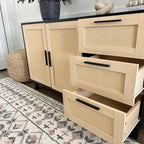 PHI VILLA Black Rattan Cabinet with Doors, Buffet Sideboard Cabinet with Drawers, 2 Door Storage Cabinets
