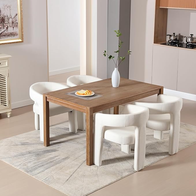 White Chenille Dining Chairs Set of 2, Modern Barrel Dining Room Chairs Upholstered Accent Chair with Arms and Round Back for Living Room Kitchen Armchair No Assembly Needed