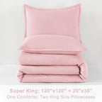 Litanika Comforters Pink Super King Size, 3 Pieces Lightweight Solid Bedding Set & Collections, All Season Fluffy Bed Set (120x120In Comforter & 2 Pillowcases)