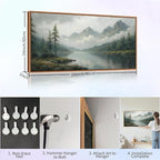 SIGNINART Large Misty Mountain Framed Canvas Wall Art, Green Forest River Scenery Wall Decor, Modern Foggy Wooden Landscape Artwork, Oil Style Nature Art Print for Living Room Bedroom Office 20"x40"