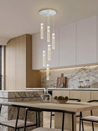 6-Light Silver Modern Crystal Raindrop Chandelier for Dining Room Entrance Long Crystal Bubble Column Chandelier for High Ceiling Lighting Fixtures LED Lampara, 3000k-6000K