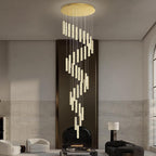 Large Spiral Stair Chandeliers for High Ceilings Long Crystal Chandelier for Foyer LED Dimmable 36-Light Gold 150 Inches High