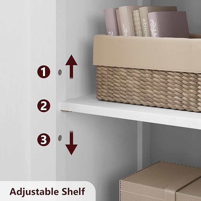 GarveeHome 54in Tall Bathroom Cabinet, Farmhouse Storage Cabinet with Glass Doors and Adjustable Shelves, Freestanding Kitchen Pantry Cabinets, Cupboard for Living Room, Dining Room, White