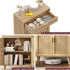 Irontar Rattan Storage Cabinet Set of 2, Buffet Sideboard with Storage, Coffee Bar with Drawer & Doors, Accent Floor Cabinet for Living Room, Dinning Room, Entryway, Natural