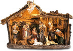 Taman Nativity Set with LED Light - Resin Figurines Tabletop Nativity Scenes Xmas Gifts Collectibles for Christmas Holiday Decorations