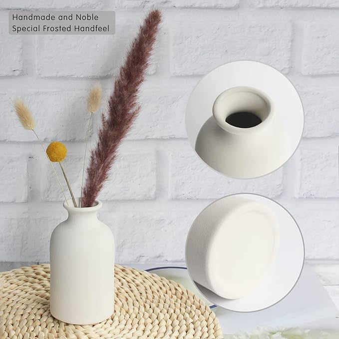 YANLING 6 Pack White Vase Small Ceramic Vases for Decor, White Vases for Flowers Boho Home Decor, Pampas Grass Dried Flowers Vases