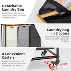 Laundry Hampers 3 Section, Laundry Sorter with Removable Shelf and Pull-Out Bags, Clothes Hampers with Wheels Rolling Cart Basket for Laundry Room Bathroom, 3 x 40 L (Black White Gray)