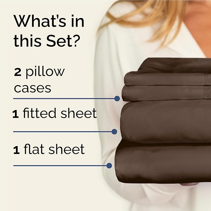 Twin XL Sheets Set 4 Piece - Includes 2 Pillowcases - Bed Sheets Twin XL Size - Soft Hotel Luxury Bedding - Cooling, Comfy and Breathable - 1 Flat & 1 Fitted & 2 Pillowcases w/ Deep Pockets - Brown
