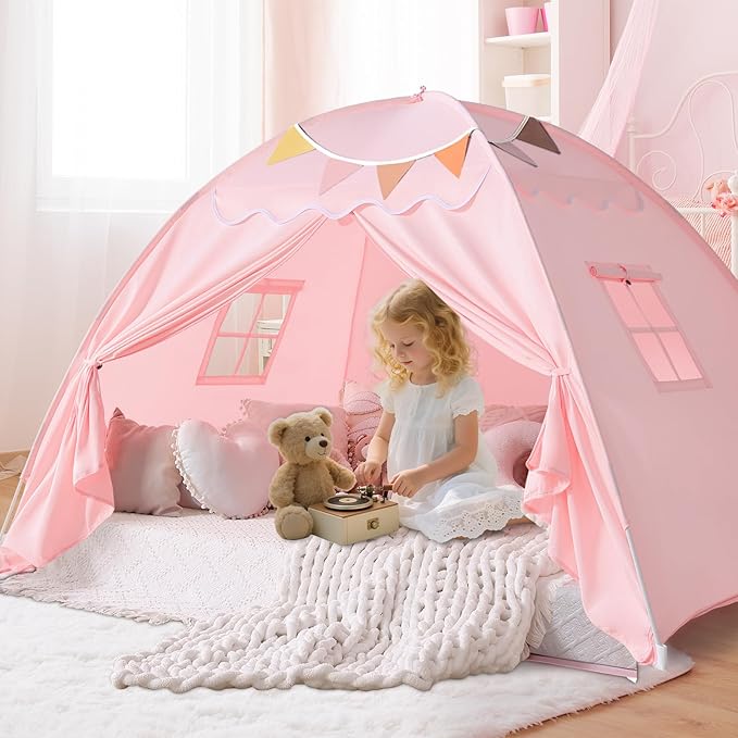 Sumbababy Full Size Bed Canopy for Kids：Girls Bed Tent Dream Privacy Sleeping Tents Indoor - Toddler Under Bunk Pink Tent - Girls & Boys Bedroom Privacy Space Sleeping Tents Gifts (Large Pink)