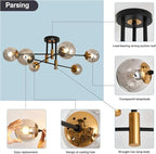 SZXYKEJI 6-Lights Glass Chandelier，Modern Flush Mount Ceiling Light Fixture，Farmhouse Lighting for Dining Room Living Room Bedroom Kitchen Passageway..