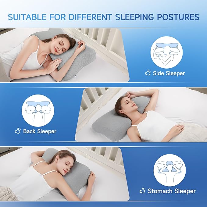 Cervical Pillow for Neck Pain Relief,Memory Foam Ergonomic Neck Support Pillow for Side Back&Stomach Sleepers with Pillowcase,Contour Best Bed Anti-Snoring Pillows for Sleeping-2Pack