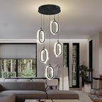 Black 5-Light Chandelier Pendant Light for Kitchen Island, Dimmable Oval Crystal Ring Chandelier for Dining Room, Hallway, Entryway, Passway, Bedroom, Balcony Living Room