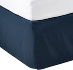 Amazon Basics Lightweight Pleated Bed Skirt, Queen, Navy Blue, Solid