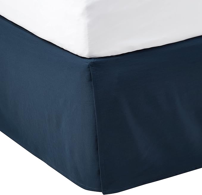 Amazon Basics Lightweight Pleated Bed Skirt, Queen, Navy Blue, Solid