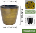 Dexceder 15x14 Self Watering Planter with Wheels Indoor Outdoor, Inner Pot Design, Thickened Large Floor Standing Flower Plant Pot with Water Level Indicator (Yellow Brown Gradient)