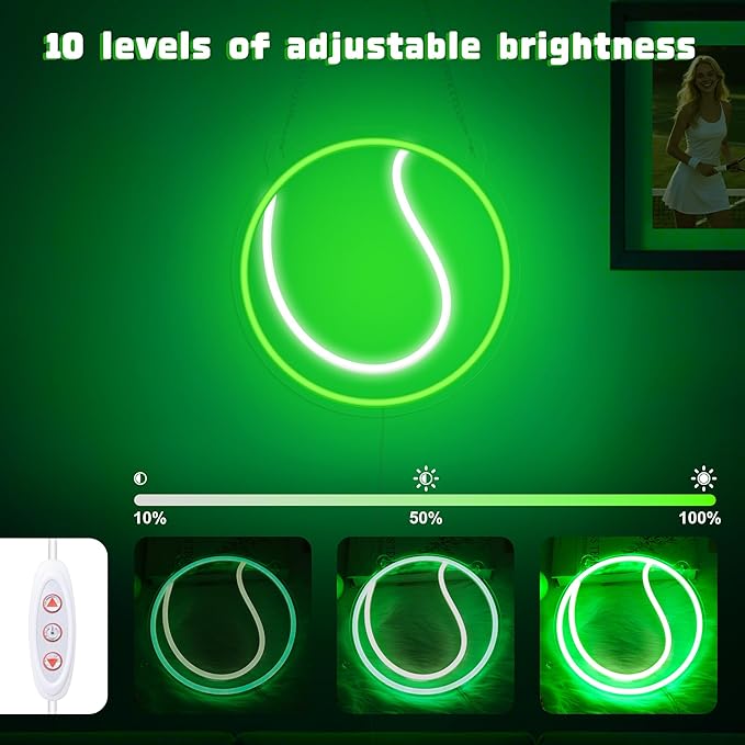 Tennis Neon Sign - Dimmable Sport Wall Decor With USB Power, Tennis Gifts for Women & Men, LED Neon Lights for Girls Women Man Tennis Fan Accessories Decor Stuff