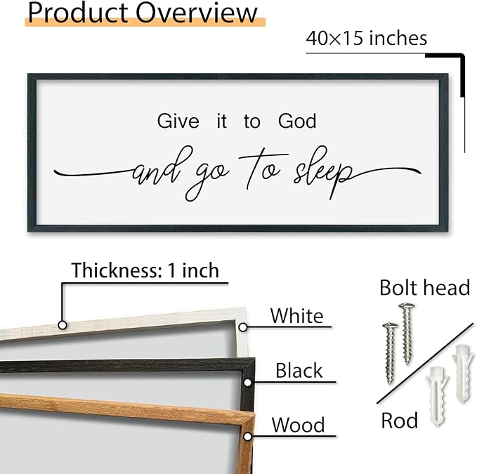 SRSZHIYUE Give It To God And Go to Sleep Sign 40"×15" for Master Bedroom Above Bed Wall Decor Large Farmhouse Guest Room Over Art Decoration (White)